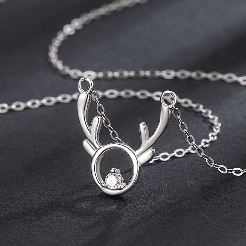 S925 Sterling Silver Antler Diamond Necklace - Women's Christmas Gift, Fashion "Always with You" Clavicle Chain for Girls.