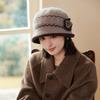 Rabbit wool knitted bucket hat temperament fleece basin hat middle elderly mother elegant warm wool hat