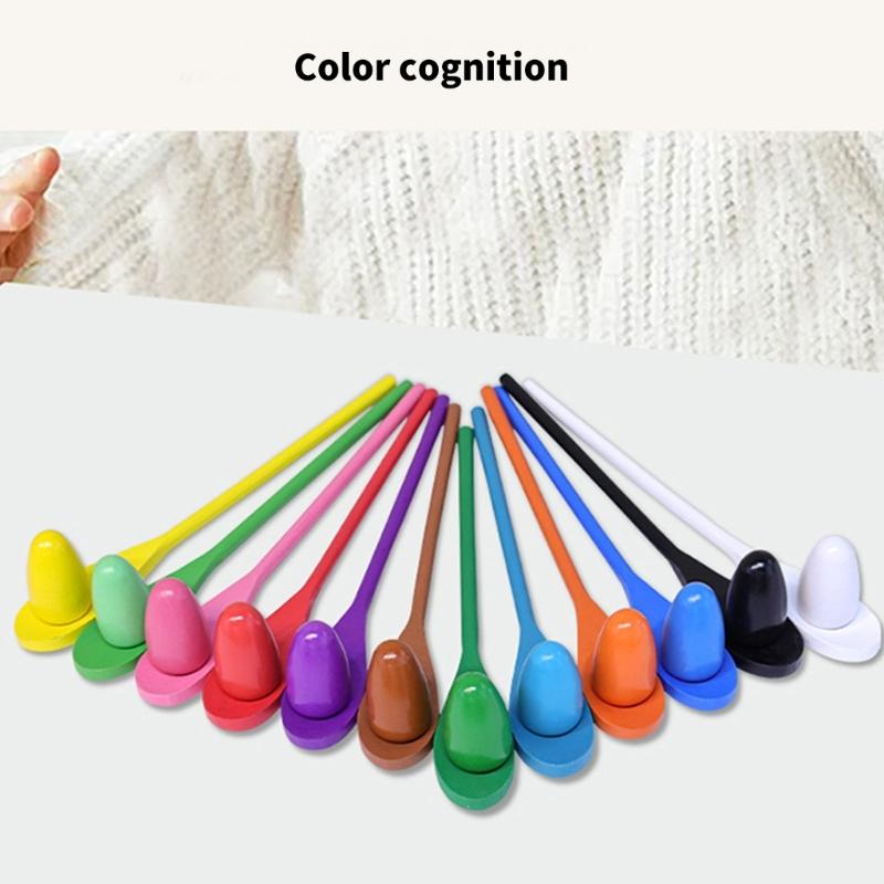 12Pieces Wood Eggs Spoon Race Game Toy for Outdoor Easter Hunting Parties Kids Group Coordination Activity Supply Toy