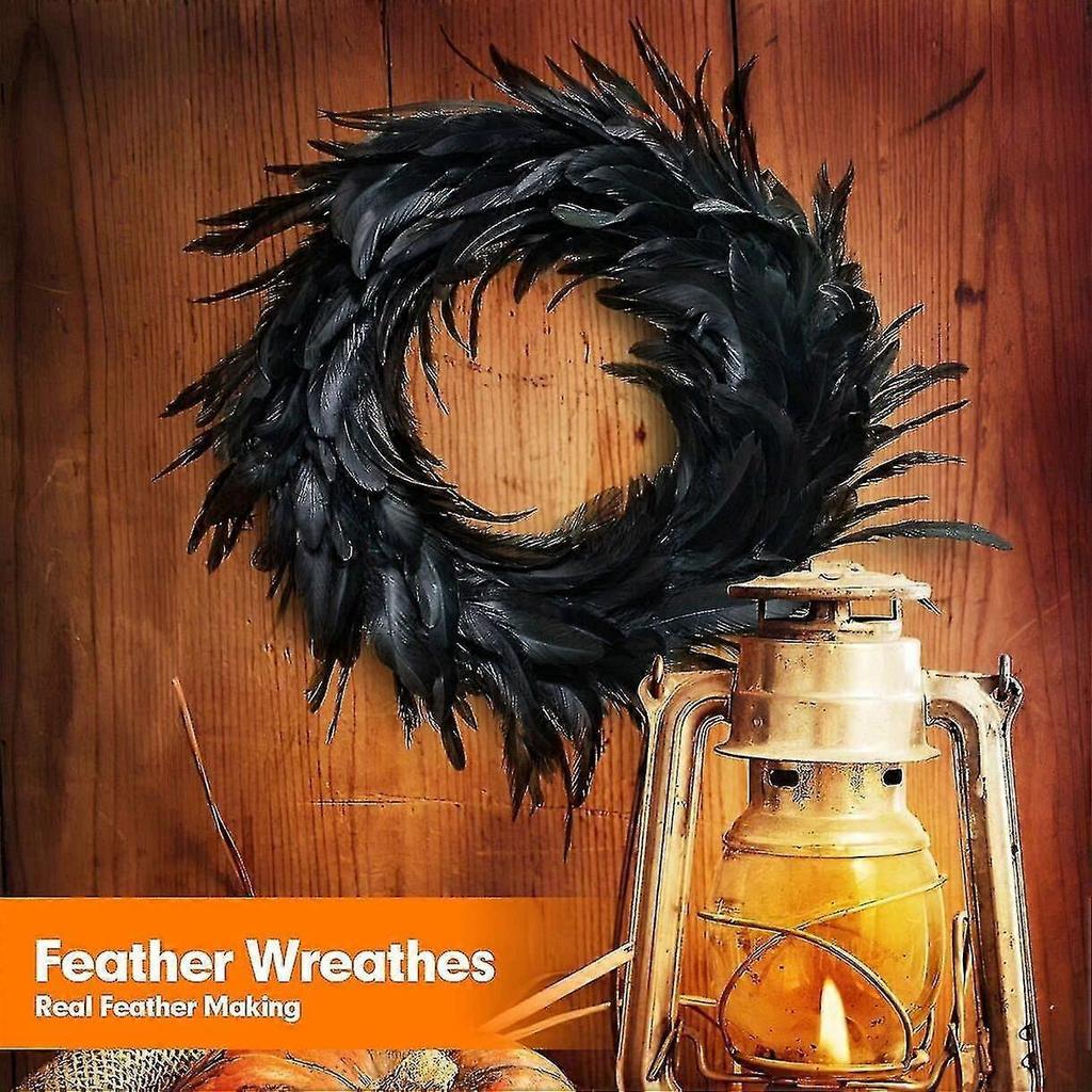 18 Inch Black Feather Wreath,christmas Decoration,thanksgiving Artwork
