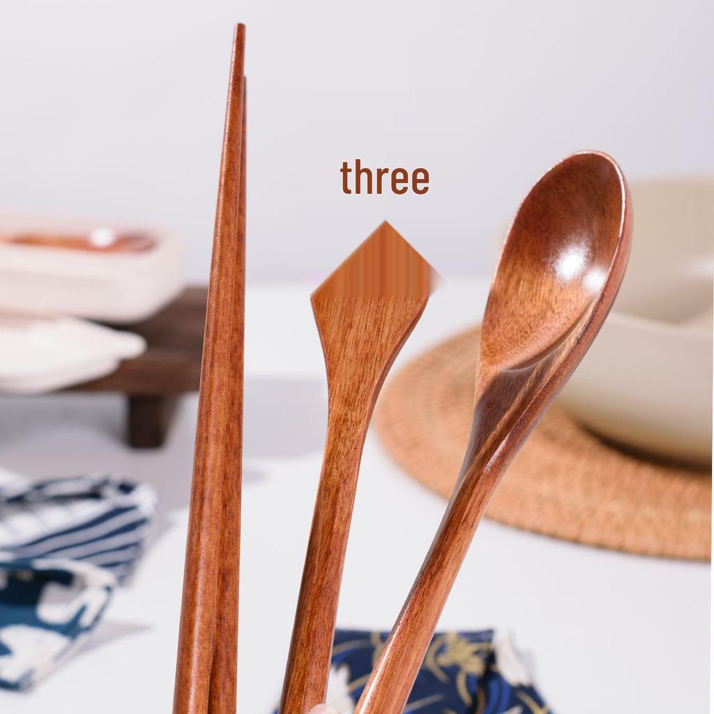 Portable Wooden Cutlery Set: Nanmu Chopsticks, Spoon & Fork