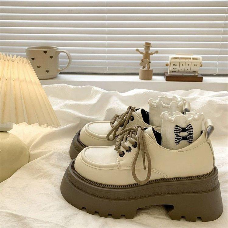 Platform thick heel small leather shoes women's British style 2025 spring new big head high heel lace-up Mary Jane Love single shoes