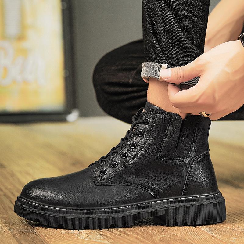 High-quality Leather High-top Shoes 2024 Autumn New Men Casual Shoes Fashionable and Comfortable Outdoor Non-slip Men's Boots 44