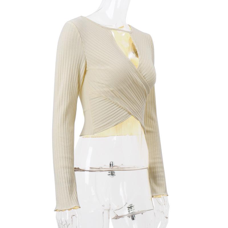 Dámská móda Pletené topy Dlouhý rukáv Jednobarevná Slim Fit trička Svetry Trička