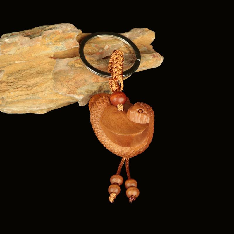 Peach & Jujube Wood Zodiac 3D Keychain: High-End Guardian Amulet Jewelry.