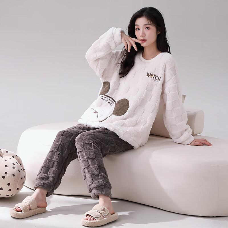 Женский Утепленный Фланелевый Комплект Пижама-Пуловер и Одежда для Дома XXL