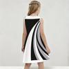 Girls Sleeveless Round Neck Black White Gray Geometric Printed A Line Flared Dress