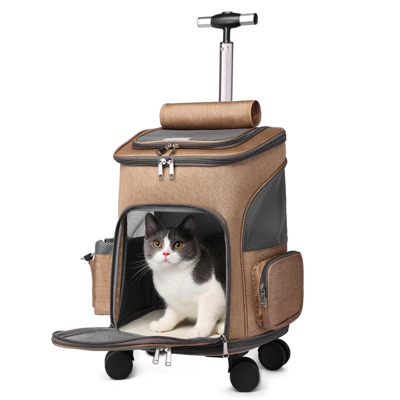 Foldable Dual-Use Cat & Pet Trolley Backpack - Large Capacity, Portable for Outdoor Use