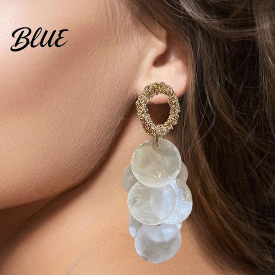 Drop Earrings Set 1 Pair Women Round Shell Tassel Decor