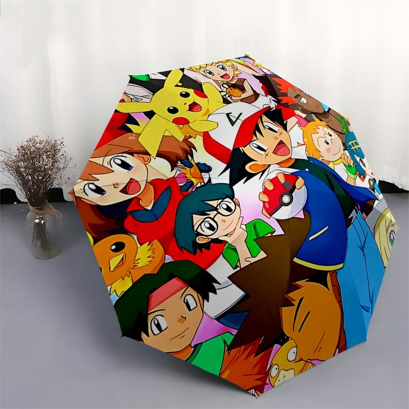 1pc Pokémon Characters Auto-Folding Umbrella with 3-Fold Design, Iron Frame, Outdoor Use - Perfect Gift for Fans, Travelers, Everyday Use.W016