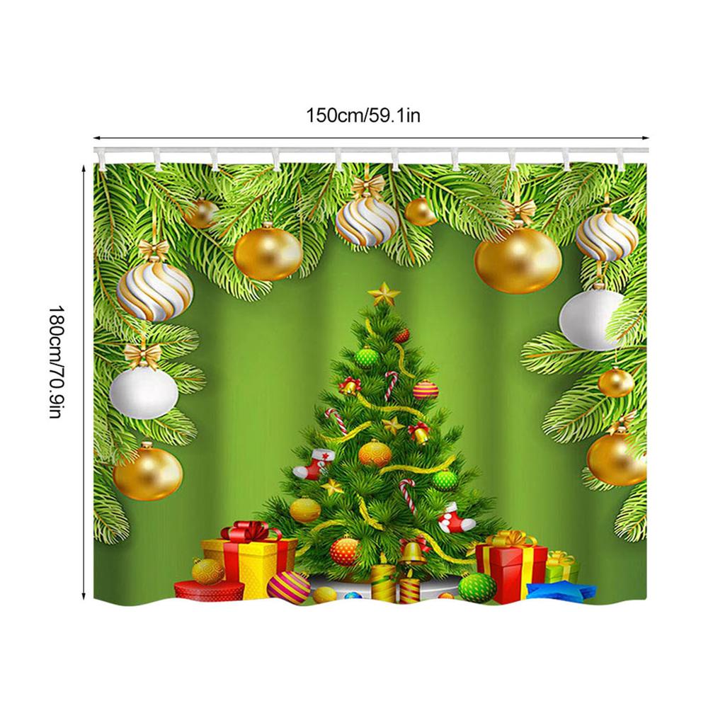 150x180cm Χριστουγεννιάτικο Μοτίβο Αδιάβροχη Κουρτίνα Μπάνιου με Άγκιστρα Διακόσμηση Μπάνιου