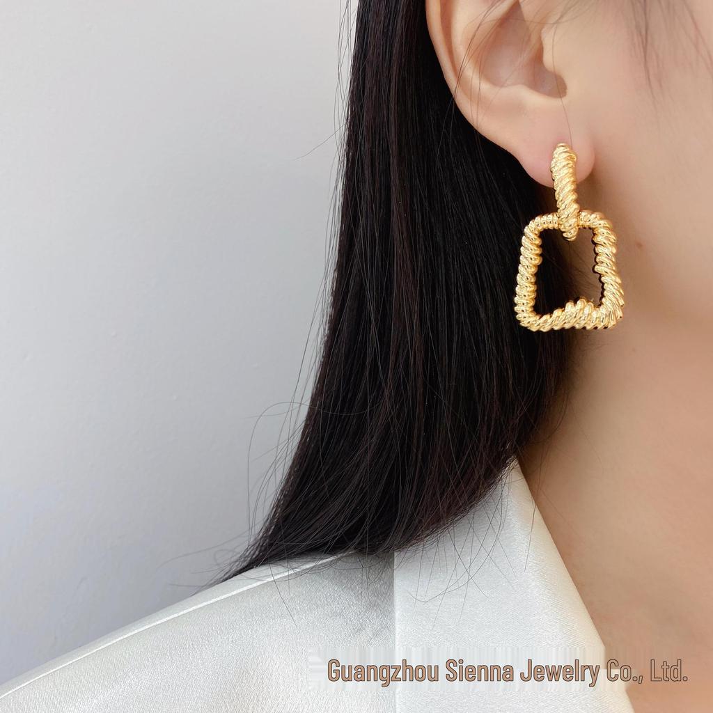 Greek Designer 18K Gold-Plated Copper Square Geometric Earrings - Elegant, Unique Retro Fashion for Europe & America.