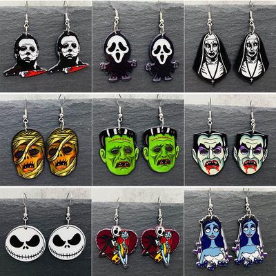 Boucles d'oreilles d'Halloween européennes et américaines: Boucle d'oreille pendante squelette acrylique L'Étrange Noël de Monsieur Jack