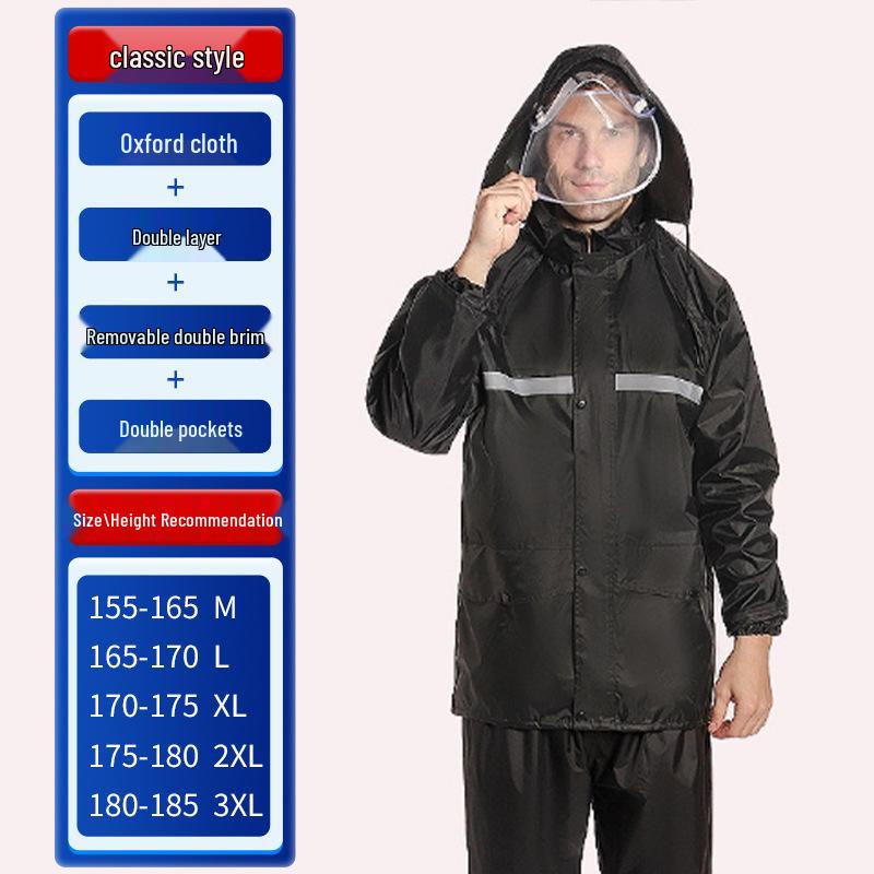 Men's Full-Body Reflective Raincoat and Pants Set - Anti-Storm Riding Gear for Labor Protection