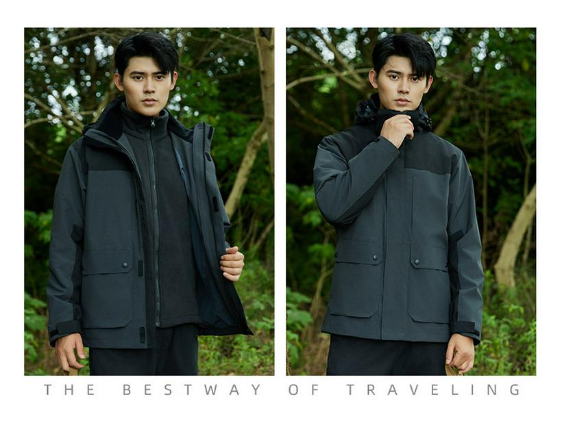 Unisex Winter Hooded Waterproof Windproof Three-in-One Mountaineering Jacket