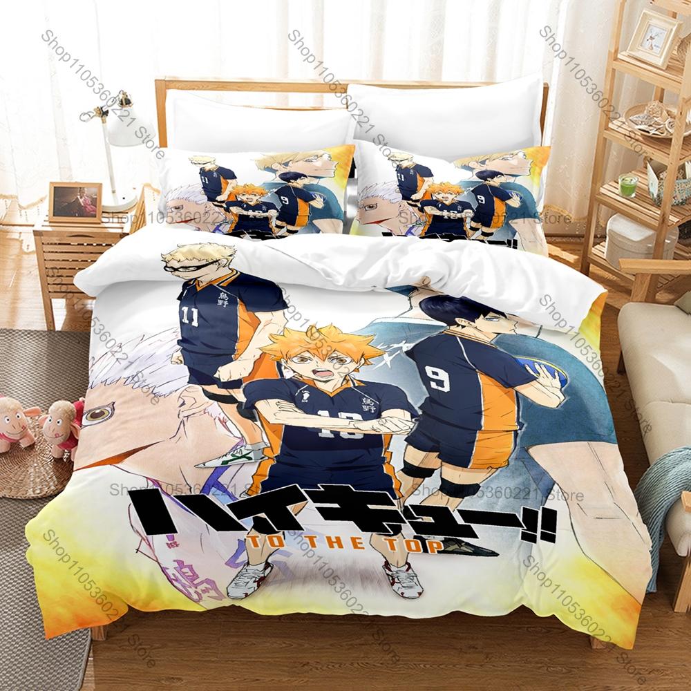 Cool Kuroo Tetsuro Kenma Kozume Cat Logo Nekoma Uniform Volleyball Court Duvet Cover + 2 Pillowcases Sports Anime Bed Linen