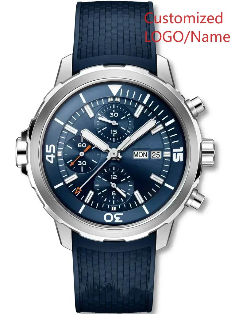 A11 Store Customized Watch   Aquatimer Special External Mens Quartz Chronograph Watch Rotating Bezel Blue Black Rubber  44mm