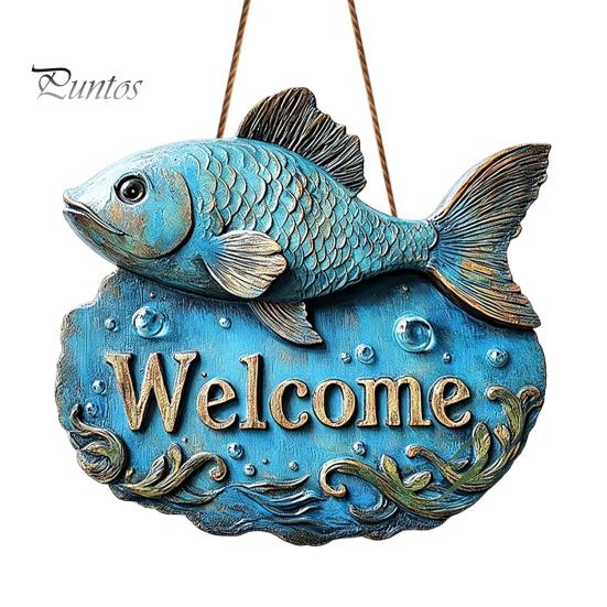 Handgeschnitztes Holzschild zum Aufhängen an der Küste, Retro-Fisch-Anhänger mit Used-Look, Dekorative Wanddekorationen für Zuhause im maritimen Stil mit