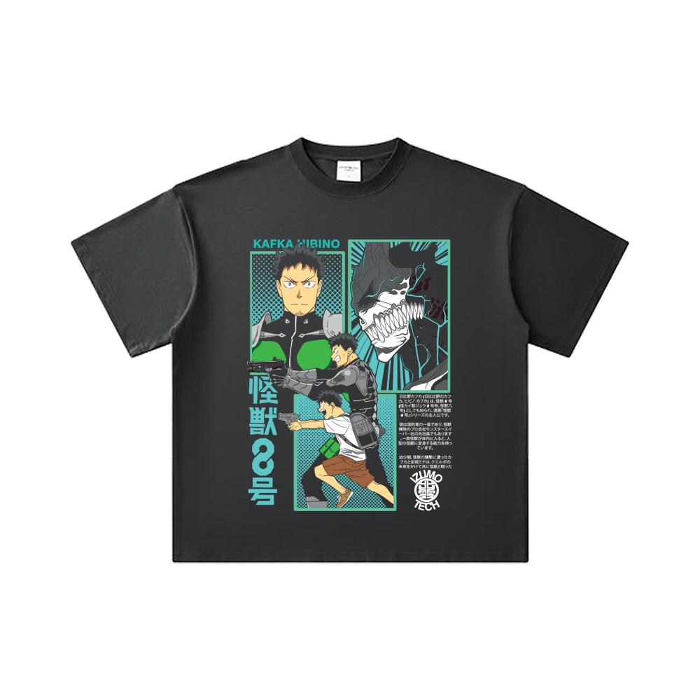 260 GSM Double Yarn 32 Count 100% Cotton Kaiju No 8 V7 Kafka Print Unisex Heavy Cotton T Shirt