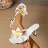 Fashion Women Elegant High Heels Sandals Flowers Decoration Peep Toe Sandals Casual Fashion Flip Flops Outdoor Party Dress Heels Shoes