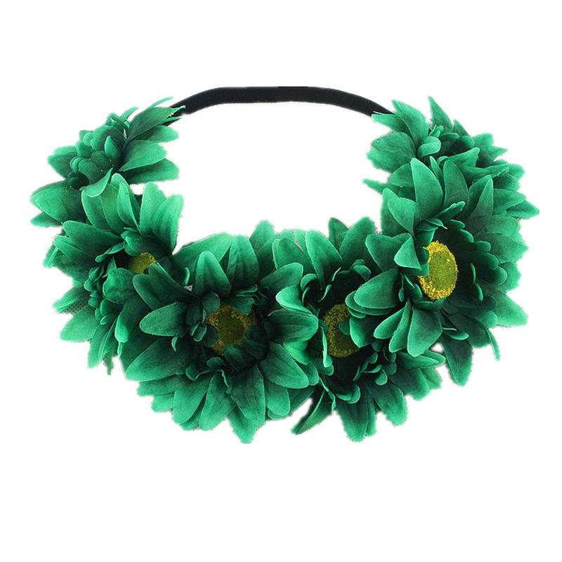 

Beach Sunflower Elastic Hair Band Bohemia Fashion Hair Band Handmade Faux Flower Women Wreath Rainbow Color Romantic Headband зелений