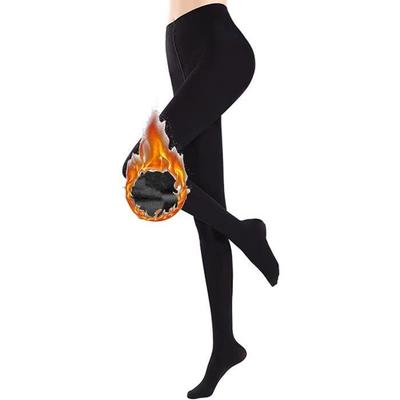 Women's Fleece Tights - High Waist - Opaque - Black - Thermal Fleece Lining