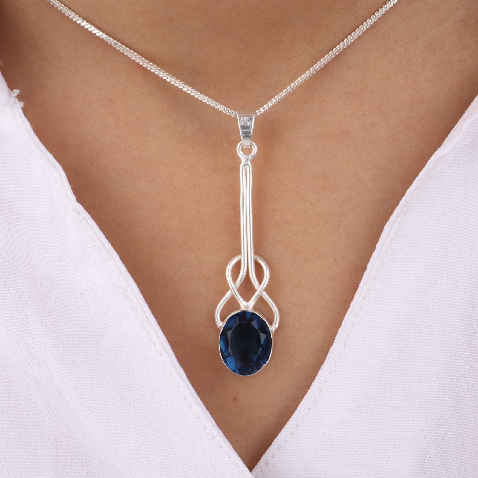 

London Blue Topaz Gemstone 925 Sterling Silver Jewelry Handcrafted Pendant 1.79 PP-60-15