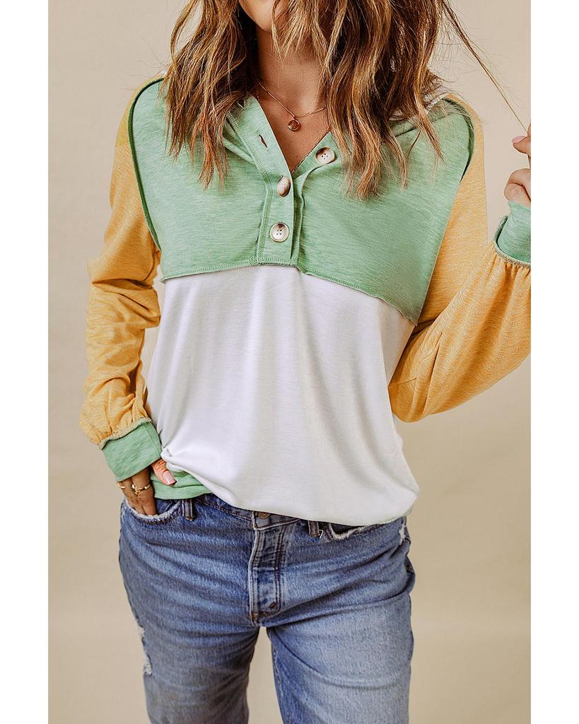 Azura Exchange Hanorac Colorblock cu Accent de Nasturi