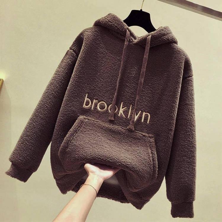 Women's Casual Pullover Fleece Sweatshirt Loose Thick with Pocket Fashion