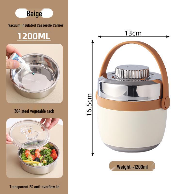 304 Stainless Steel Insulated Double-Layer Lunch Box with Portable Handle and Custom Logo