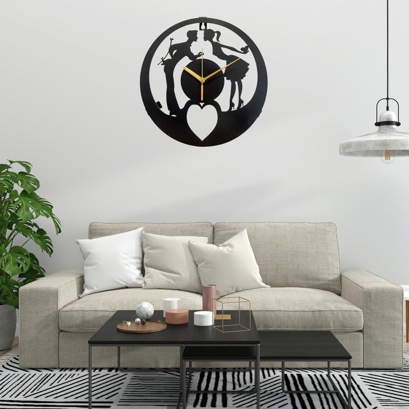 Stylish Modern Classic Design Wall Mount Clocks | Elegant 12-Inch Wall Hanging Timepiece for Home, Office, Living Room, Bedroom Decor (Love Couple)