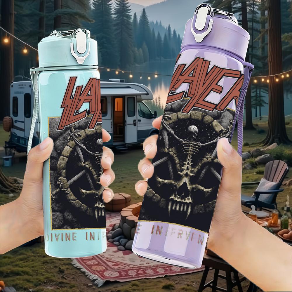 1PC Dark Horror Skull Gothic Retro Print 750ml Portable Sports Water Bottle Leakproof Gym Outdoor Travel Drink Cup