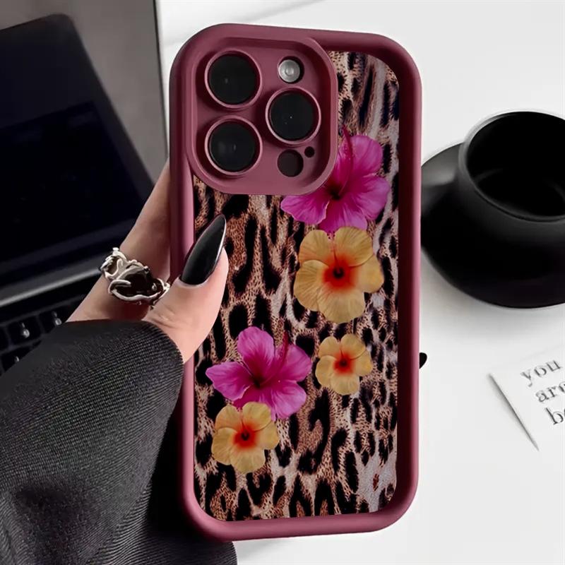 Flower Leopard Print Silicone Phone Case For iPhone 11 12 13 14 15 16 Pro Max 16E XS X XR 7 8 Plus SE 2020 Shockproof Soft Cover
