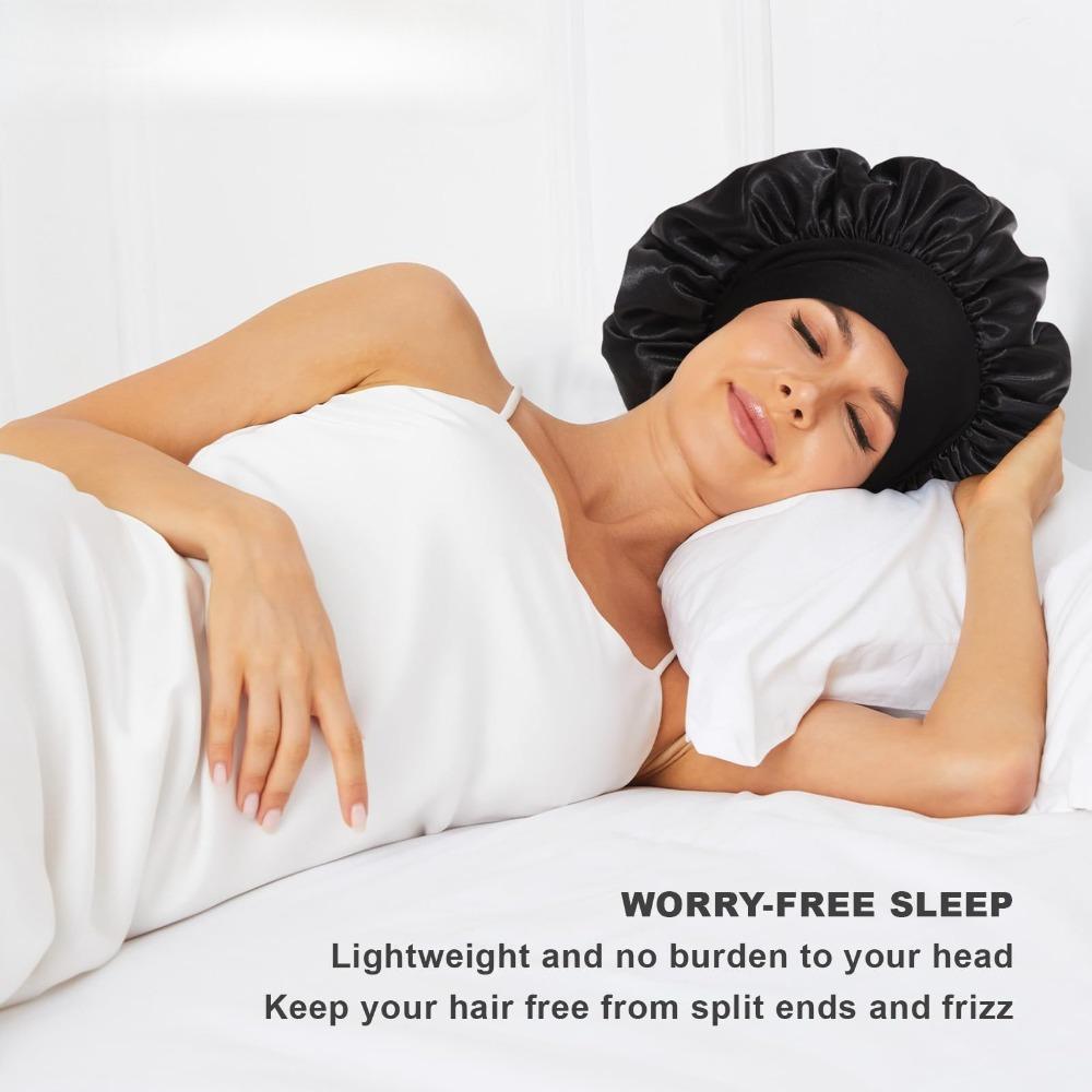 1pc Women's Solid Color Satin Wide-Brimmed Shower Cap, Suitable for Daily Use Silk Bonnet Satin Bonnet
