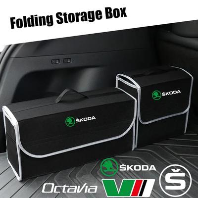 Pro Škoda Rapid Scala Kodiaq Kamiq Fabia Karoq Octavia A5 A7 Organizér do auta do kufru Kožená úložná taška Skládací úložný box na ukládání