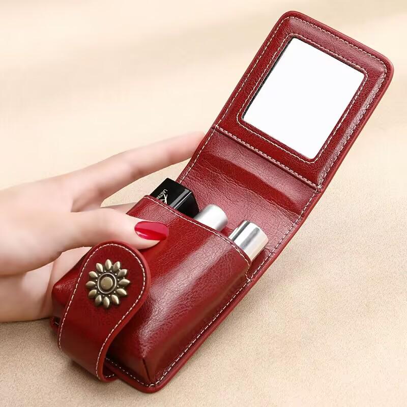 Compact Summer Leather Lipstick Bag with Mirror