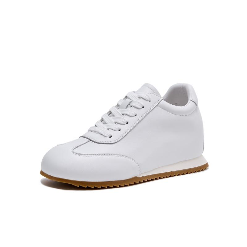 

Leather women s new invisible inner height increase sports and leisure shoes punching breathable white shoes 35