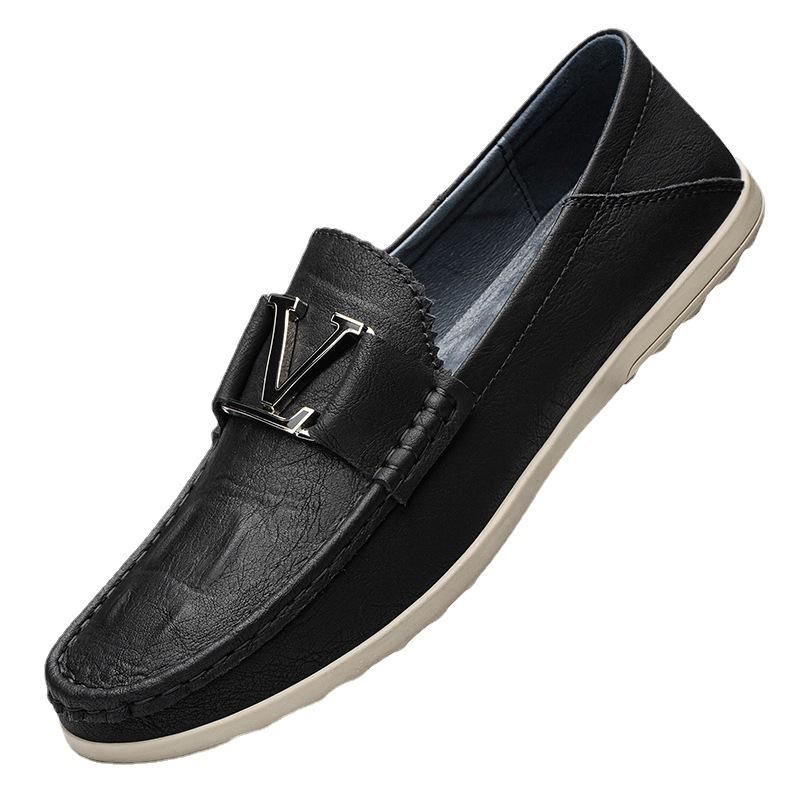 Doudou Shoes Men's Soft Soles, Cowhide Shoes Men's One-pedal Round Head Versatile Soft Leather Casual Shoes