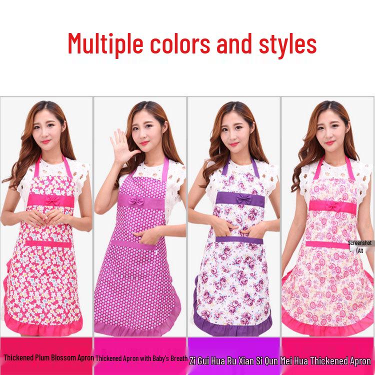 Grembiule Carino Stile Coreano con Stampa Fiocchi e Fiori e Tasche (Design a Rosa)