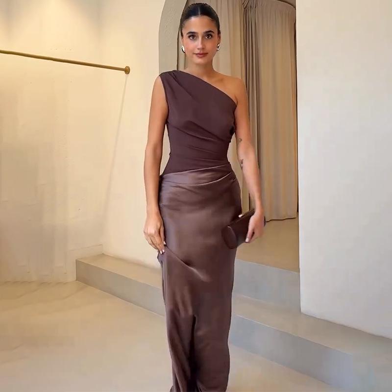 2026 Spring European & American Asymmetrical Neck Sleeveless Open Back Bodycon Dress