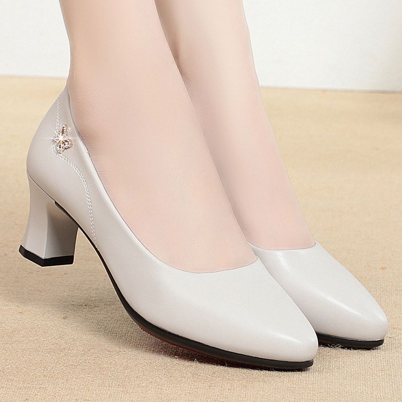 Fashion High Heels Wedding Shoes Women 2025 New Women Shoes Beige Genuine Leather Pointed Toe Professional Fashion Single Shoes Women