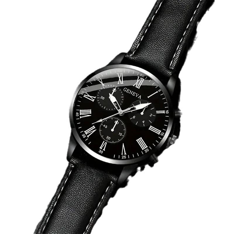 Men'S Three Eyes Business Casual Fashion Trend Belt Quartz Watch Plus Woven Bracelet