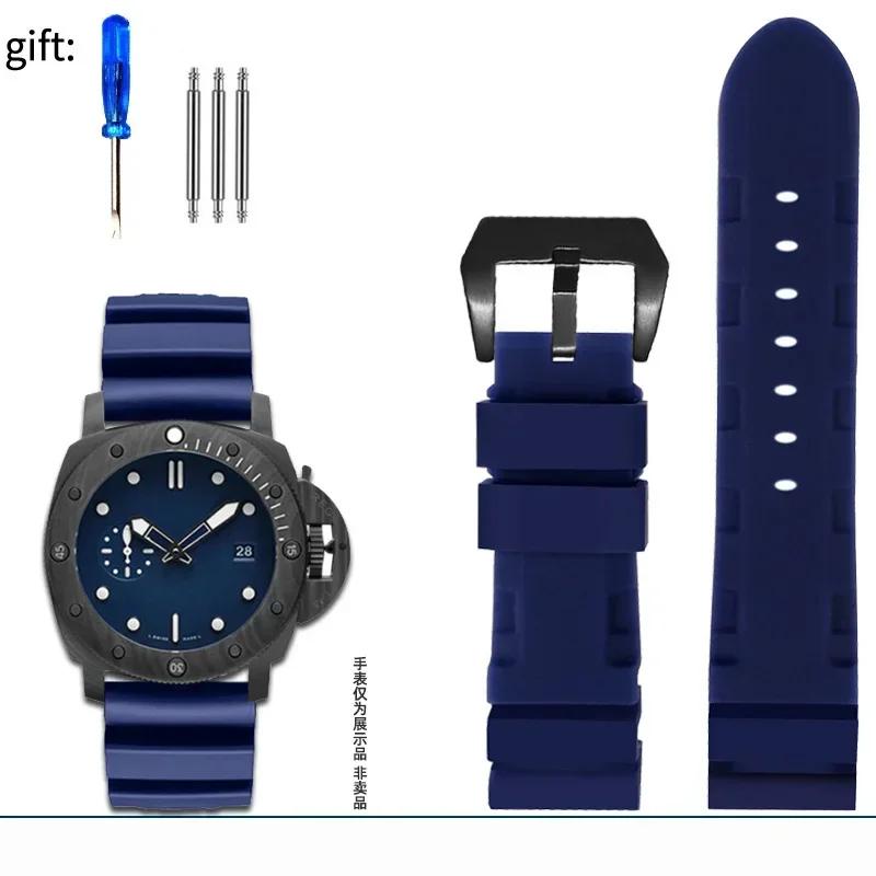 Schwarz Blau Grün Orange Uhrenarmband Silikon Gummi Armband Herren 22mm 24mm Für Panerai 111 441 386 Sport Soft Strap Kostenlose Werkzeuge