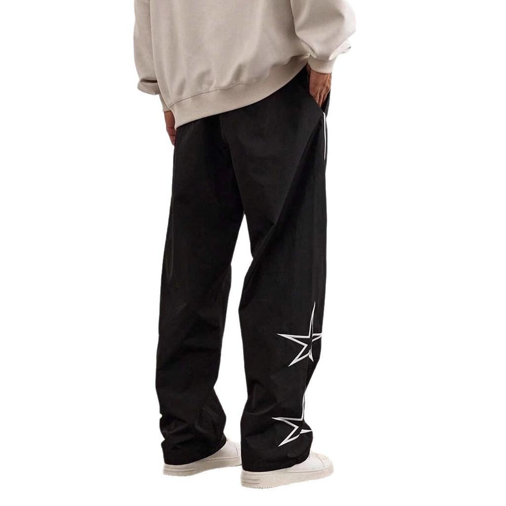 Spring and Autumn Men's Trousers Casual Fashion Embroidered European and American High Street Trend Sports Leggings Men