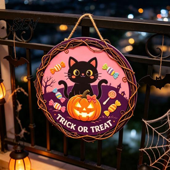 Holiday Party Supplies Vintage Wooden Halloween Welcome Door Hanger, Pumpkin Ghost Skull Witch Wall Skeleton Home Decor Sign, Farmhouse Hanging