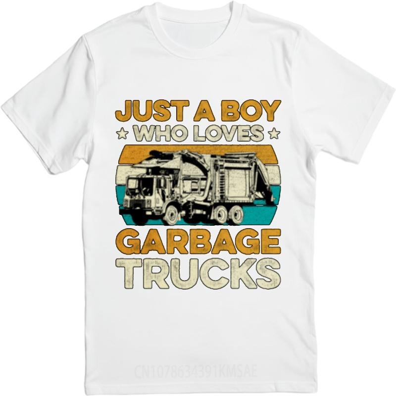 Unisexs Top Printed Boys Short Sleeve Tshirt Plus Size Just A Boy Who Loves Garbage Trucks Comfort Male Top Tees Everyday Tee