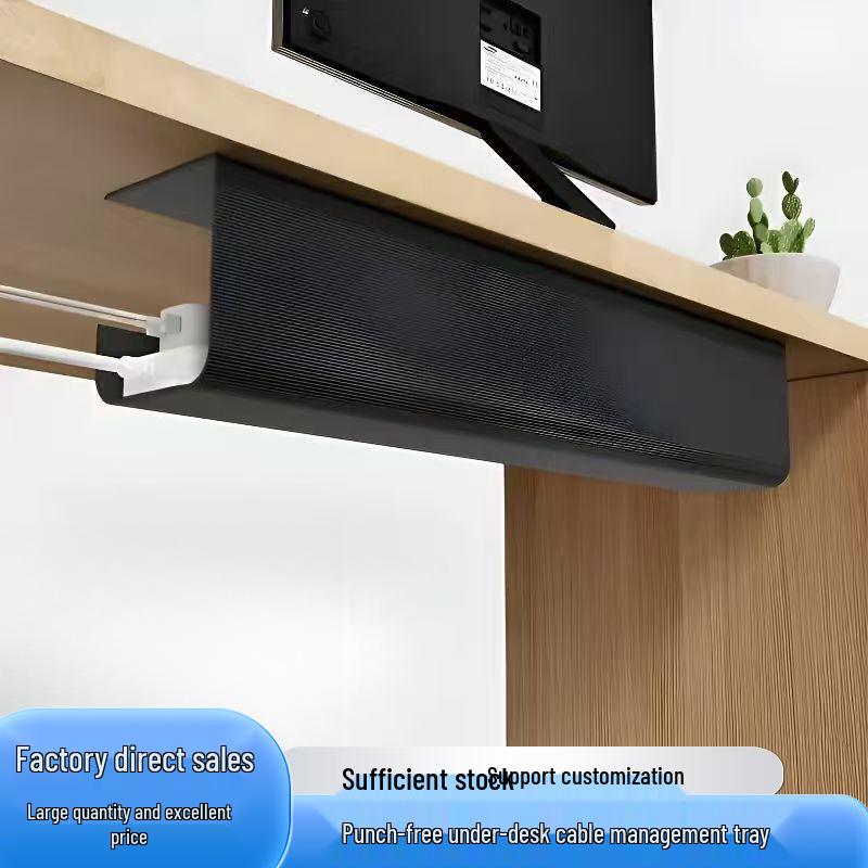 

Under-Desk Cable Management Rack - Hole-Free Wire Organizer & Power Strip Holder Black (Large Opening)