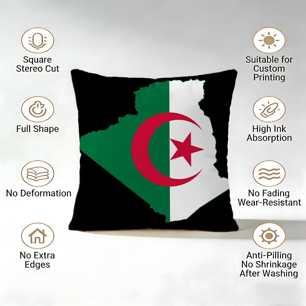 Algeria Alg Flag Cushion Cover 1 Piece Short Plush Pillowcase, Soft And Washable, Mostly Used For Sofa, Car