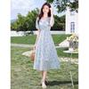 French Elegant Ruffle Tie-Waist V-Neck Printed Midi Dress