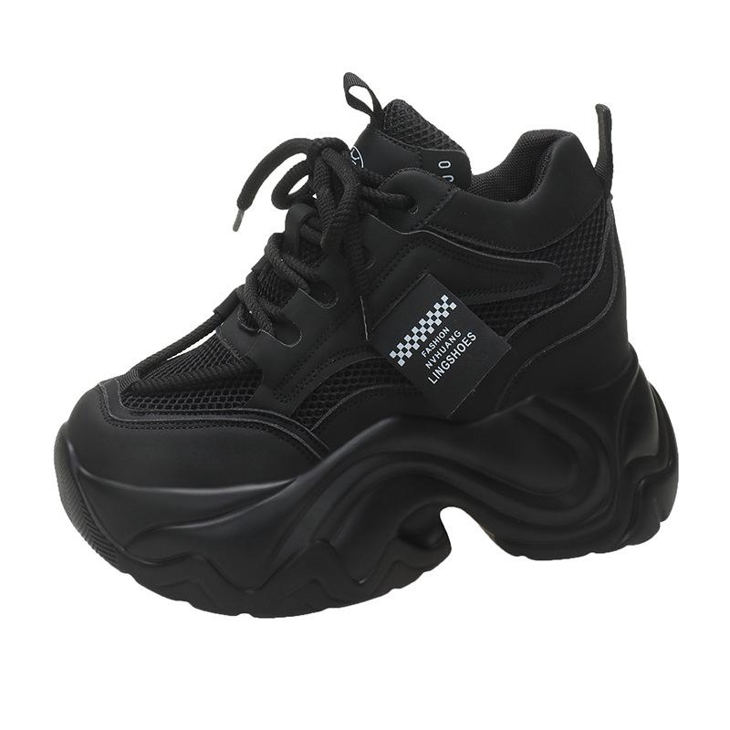 2025 New Chunky Leather Women's Sneakers Solid Color Internal Increase Casual White Ladies Shoes Platform Trainer Jogging Shoe